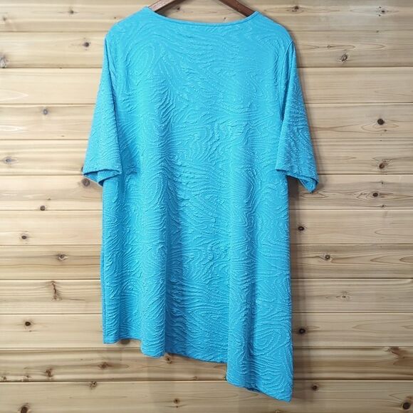 Ali Miles Top Womens 1X Blue Crinkle Art Asymmetric Tunic Blouse Colorful - Picture 4 of 9